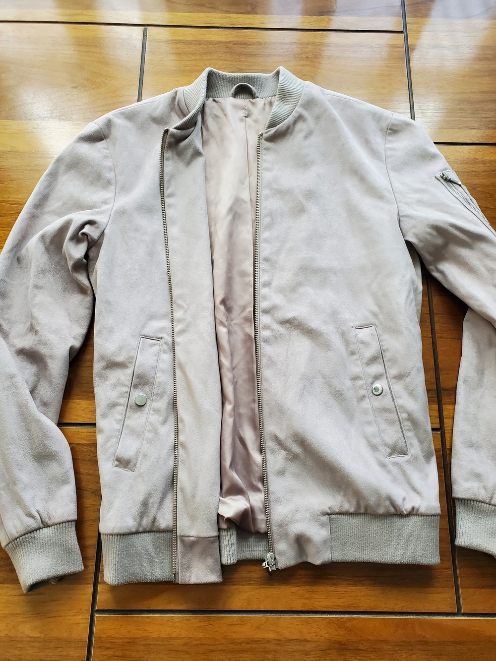 Topman Beige Suede-Texture Bomber Jacket